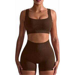 Brown Ribbed Women's Intimate Set